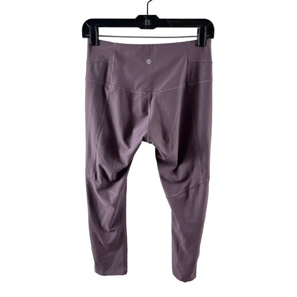 Apana Mesh Mid-Rise Cropped Leggings Size Small Purple Stretch Athletic Yoga